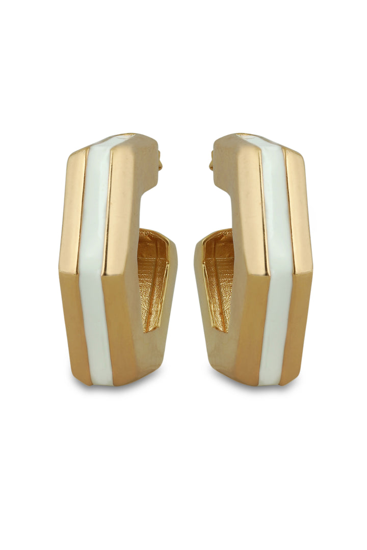 Helixa White Enamel Gold Hoops