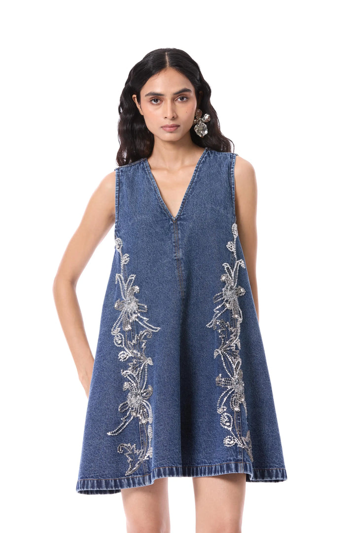 'Larkspur' Embellished Denim Dress