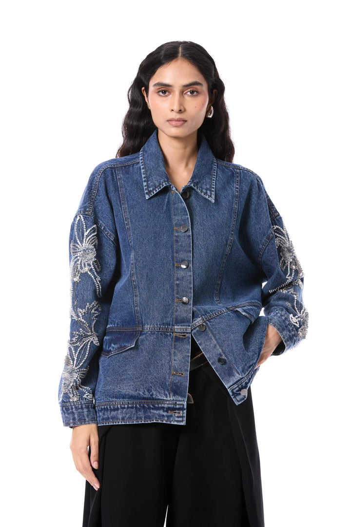 'Larkspur' Embellished Denim Jacket