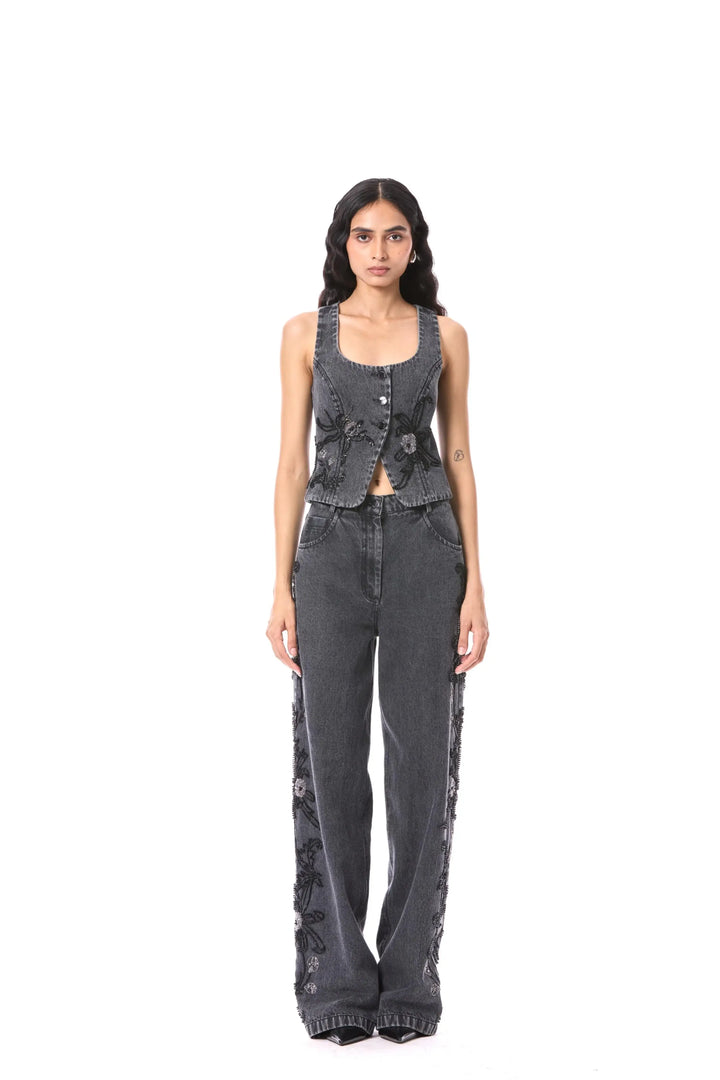'Petal Punk' Embellished Denim Pants