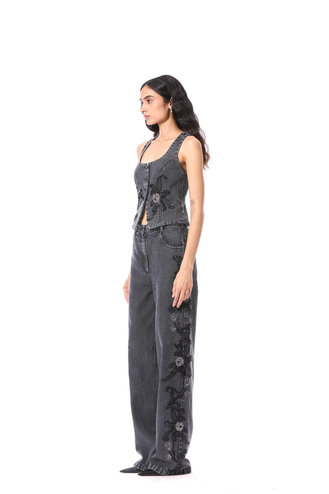 'Petal Punk' Embellished Denim Pants