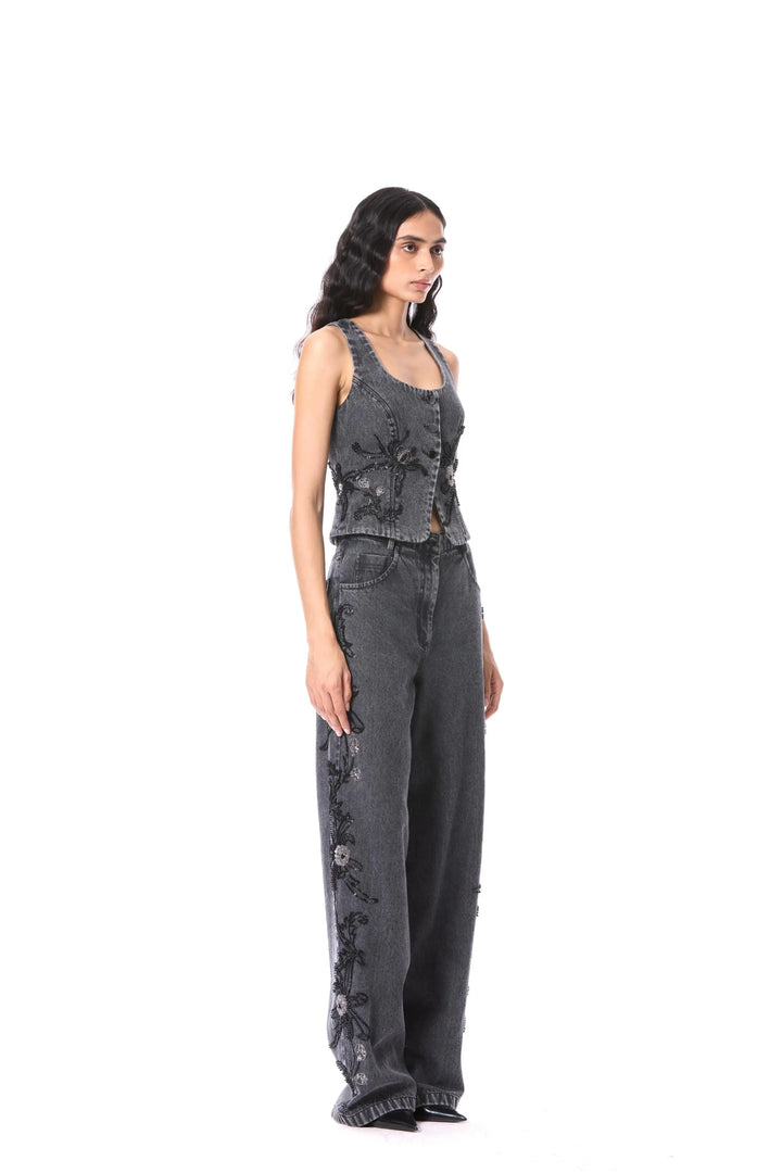'Petal Punk' Embellished Denim Pants