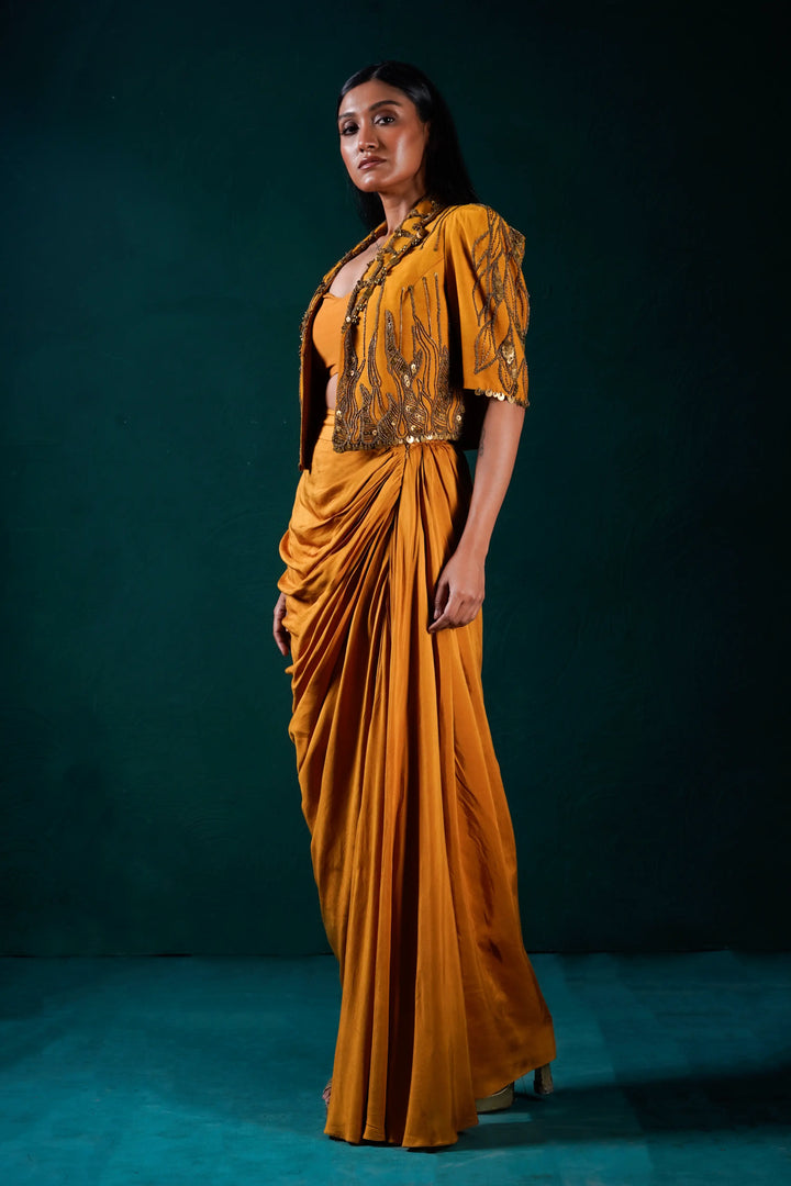 "Burnished" Jacket with bustier and skirt