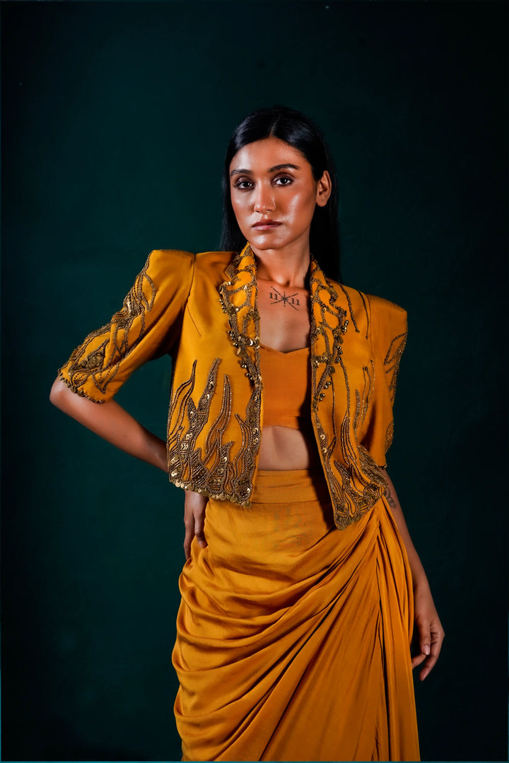 "Burnished" Jacket with bustier and skirt