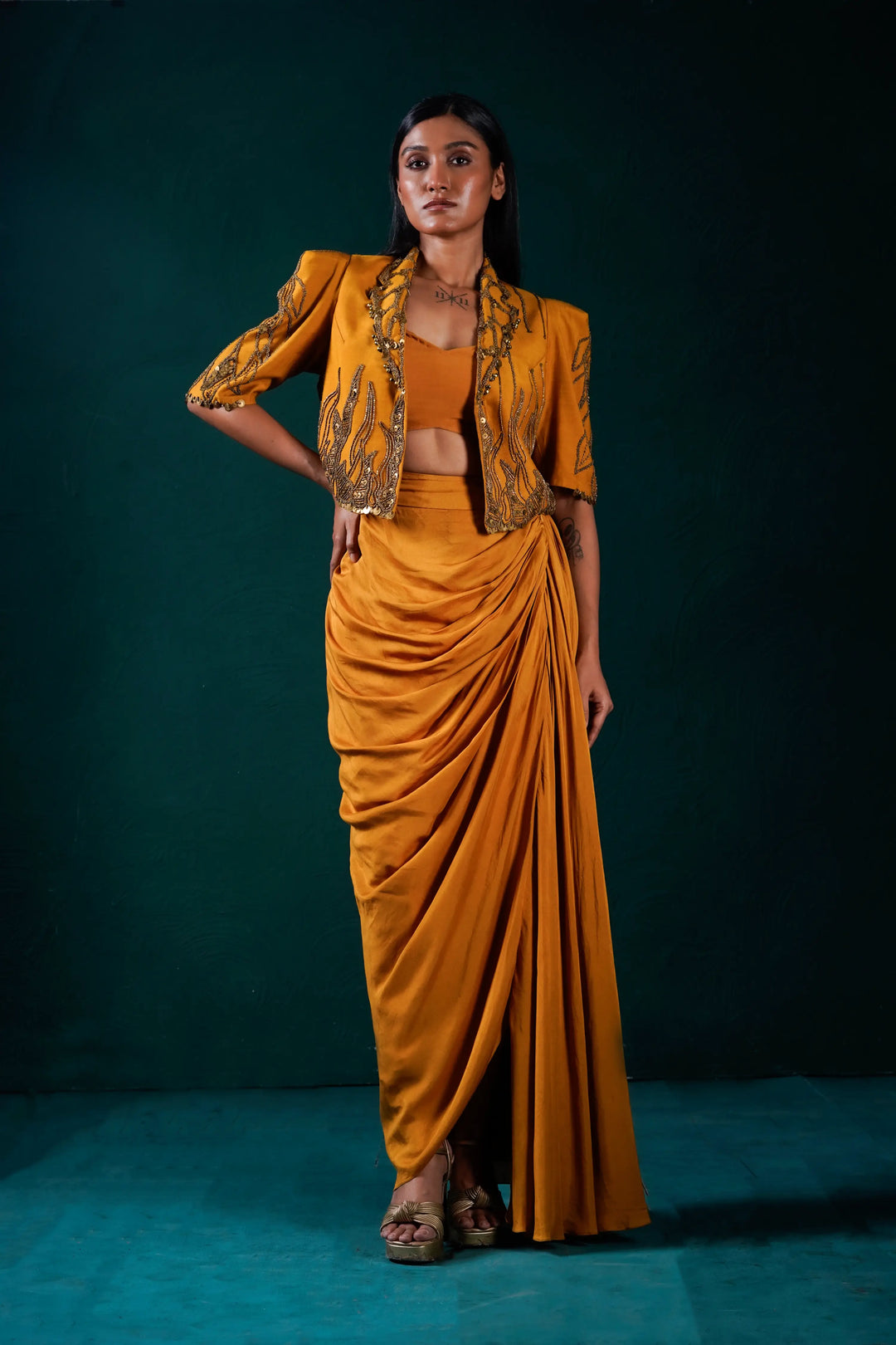 "Burnished" Jacket with bustier and skirt