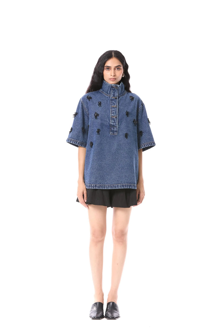 'Comet Haze' Embellished Denim Top