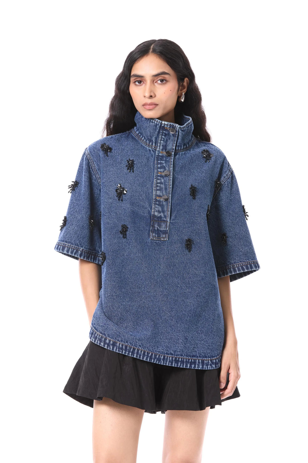 'Comet Haze' Embellished Denim Top