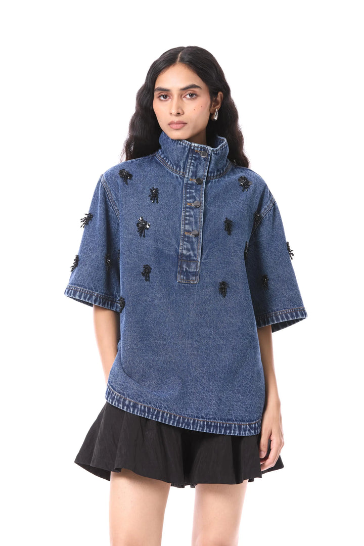 'Comet Haze' Embellished Denim Top