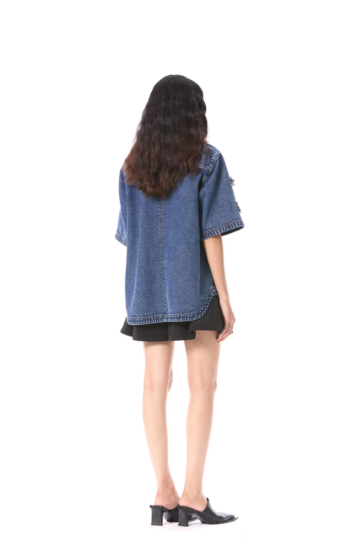 'Comet Haze' Embellished Denim Top