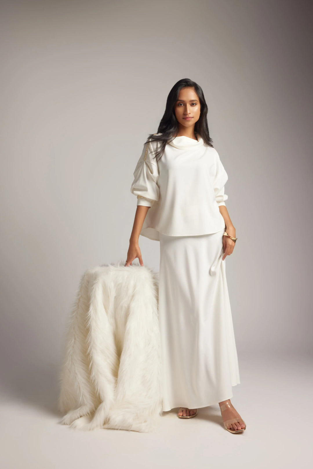 White Cowl Top & Skirt