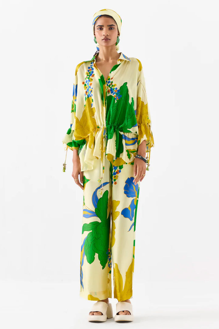 YELLOW ROSE DRAWSTRING SHIRT AND TROUSERS