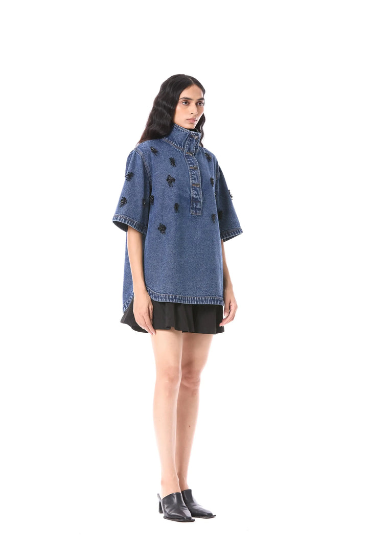 'Comet Haze' Embellished Denim Top