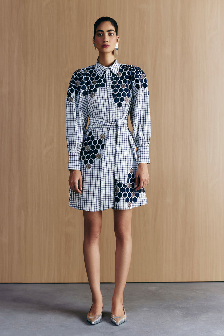 CHECK EMBELLISHED SHIRT DRESS