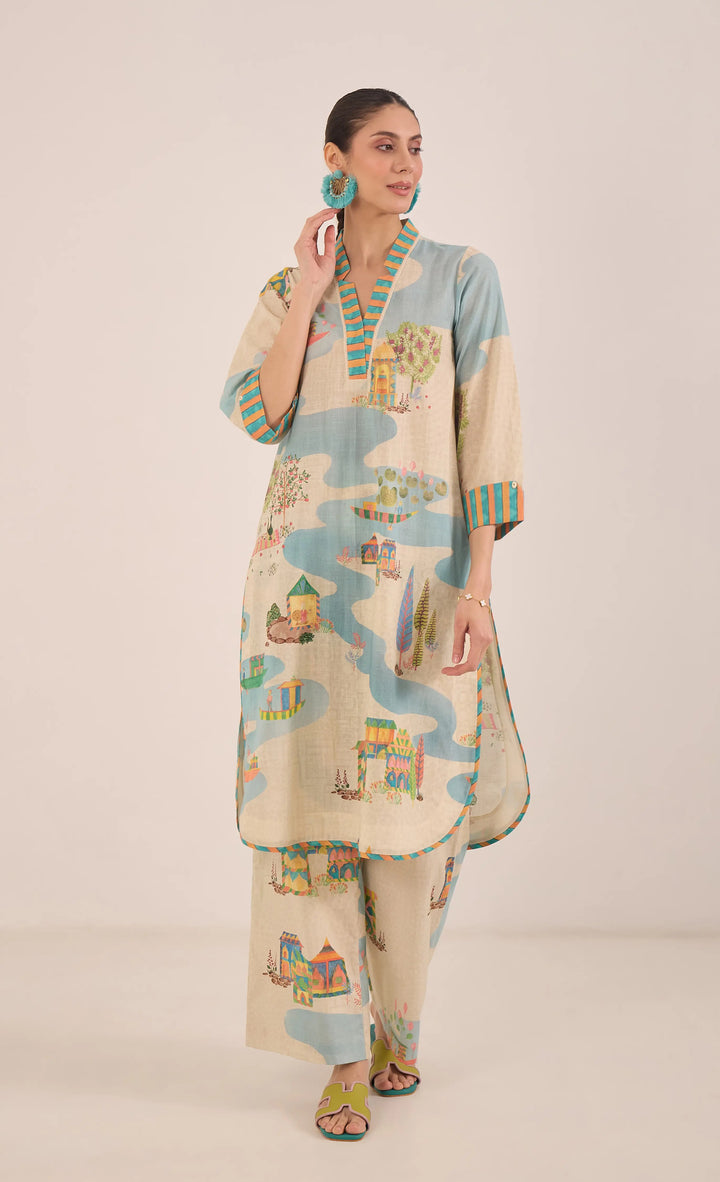 Safar: Cotton V-Neck Kurta Coord Set