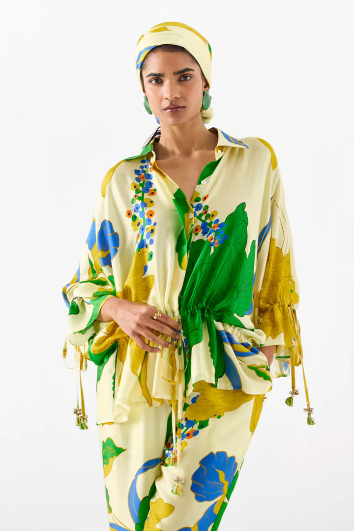 YELLOW ROSE DRAWSTRING SHIRT AND TROUSERS