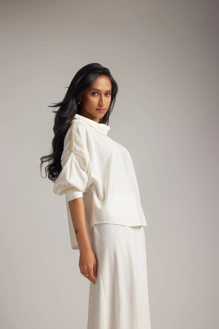 White Cowl Top & Skirt