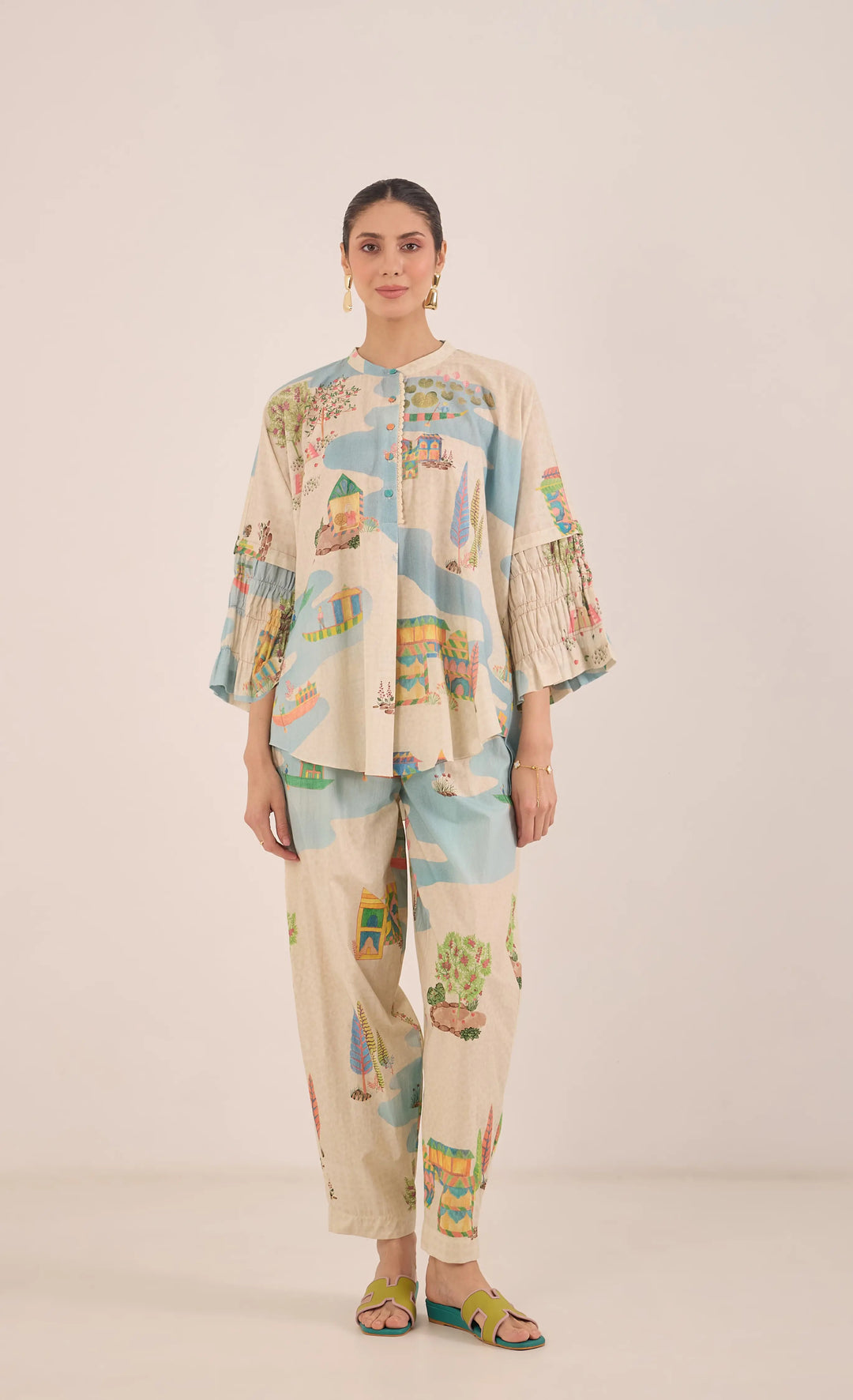 Safar: Cotton Namah Tunic With Boat Pants Coord Set