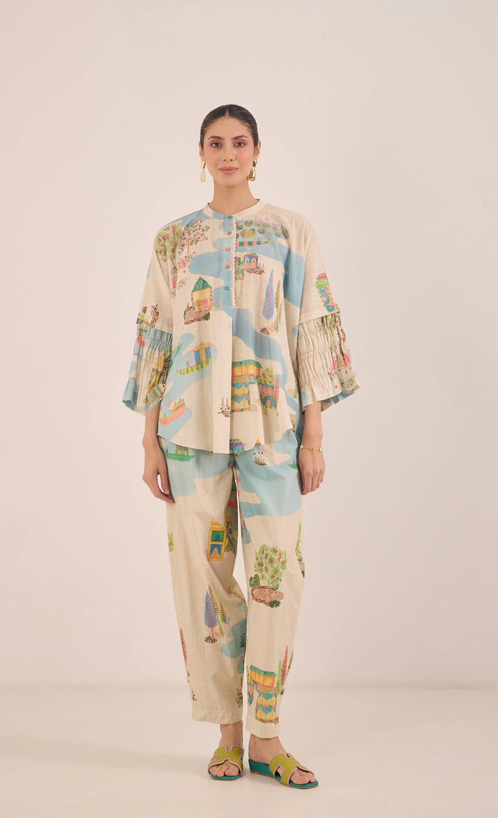 Safar: Cotton Namah Tunic With Boat Pants Coord Set