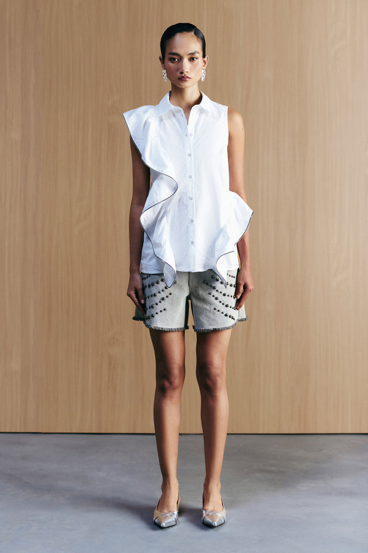 ZIPPER FRILL SHIRT