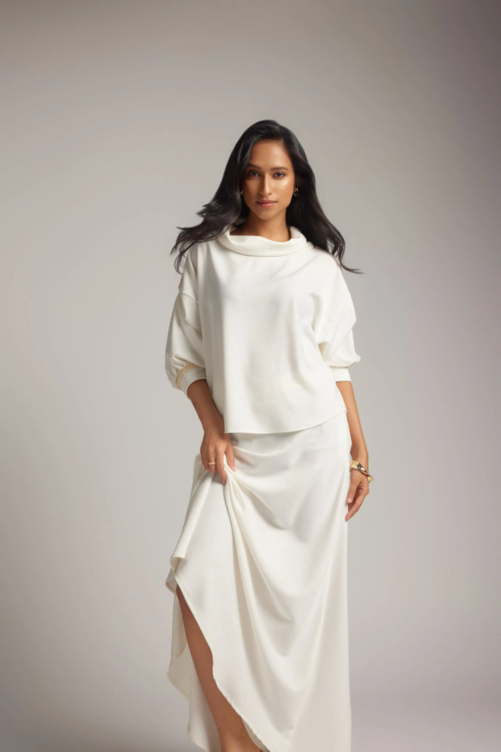 White Cowl Top & Skirt
