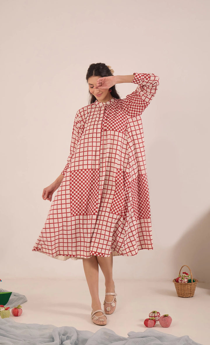 Aarol: Cotton Check Midi Dress