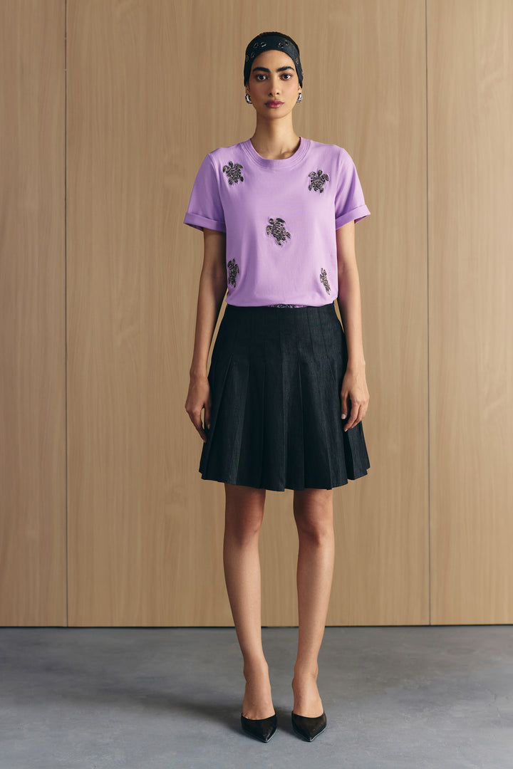 PLEATED DENIM SKIRT