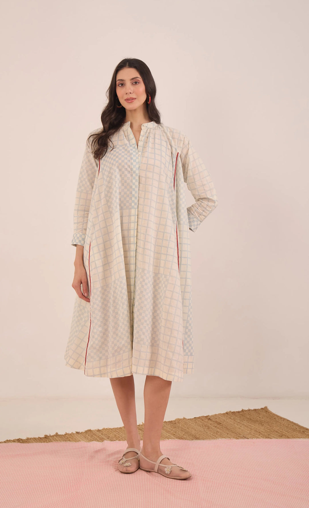 Sheen: Cotton Blue Check Midi Dress