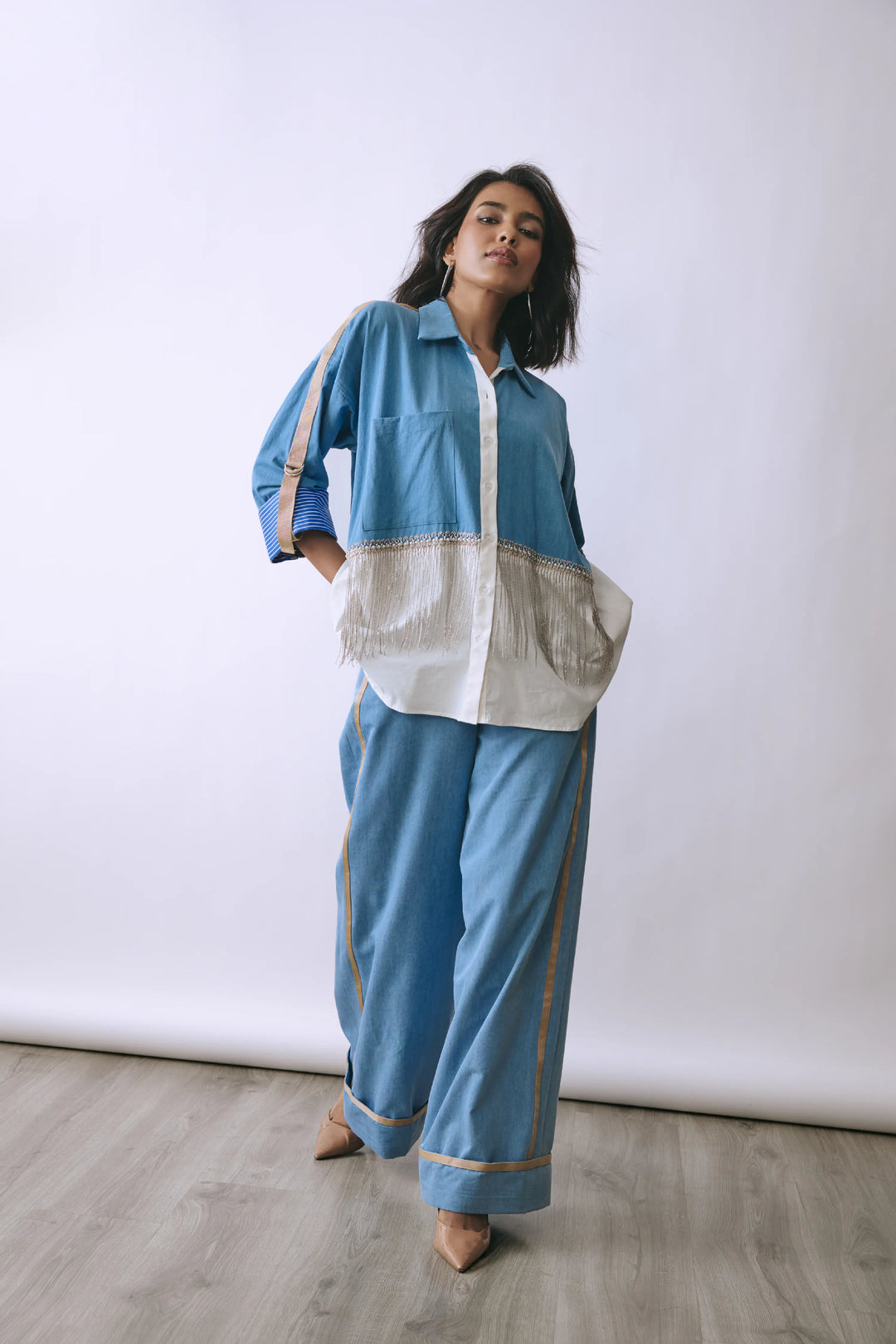 Fringe Cascade Shirt Co-ord Set