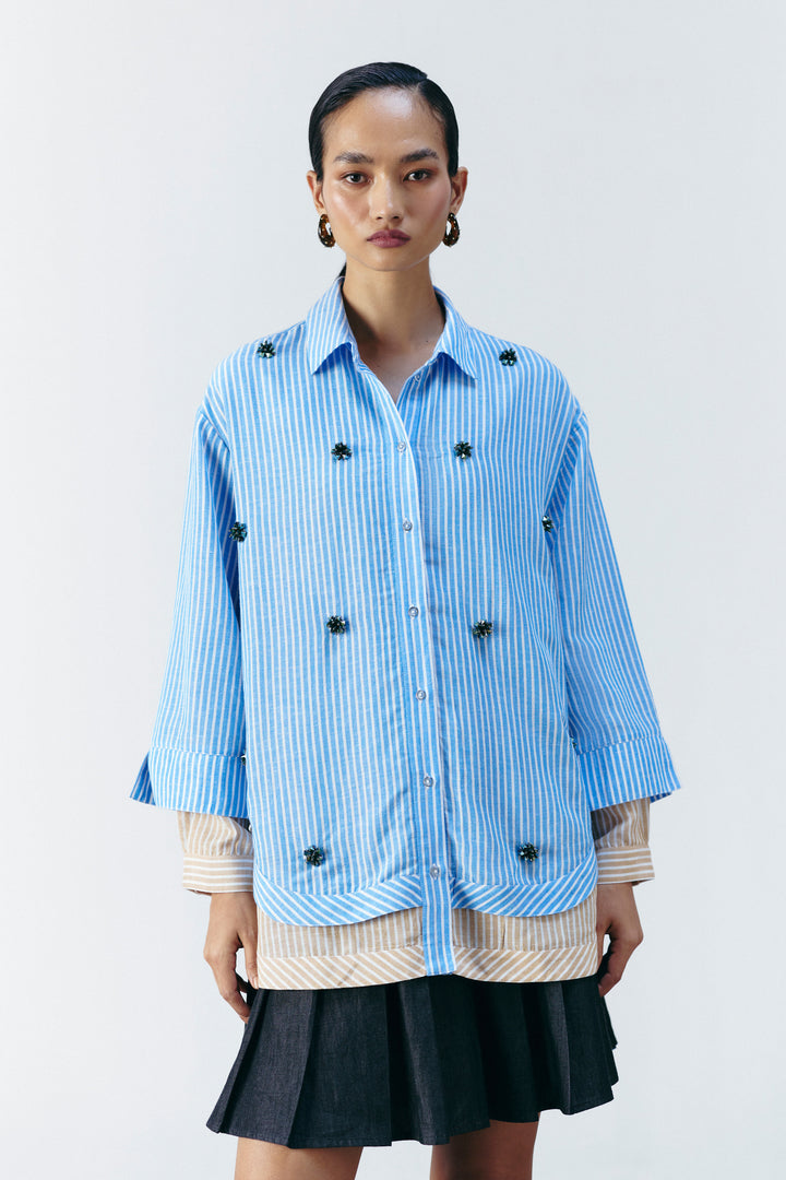 DUAL STRIPE EMBELLISHED SHIRT