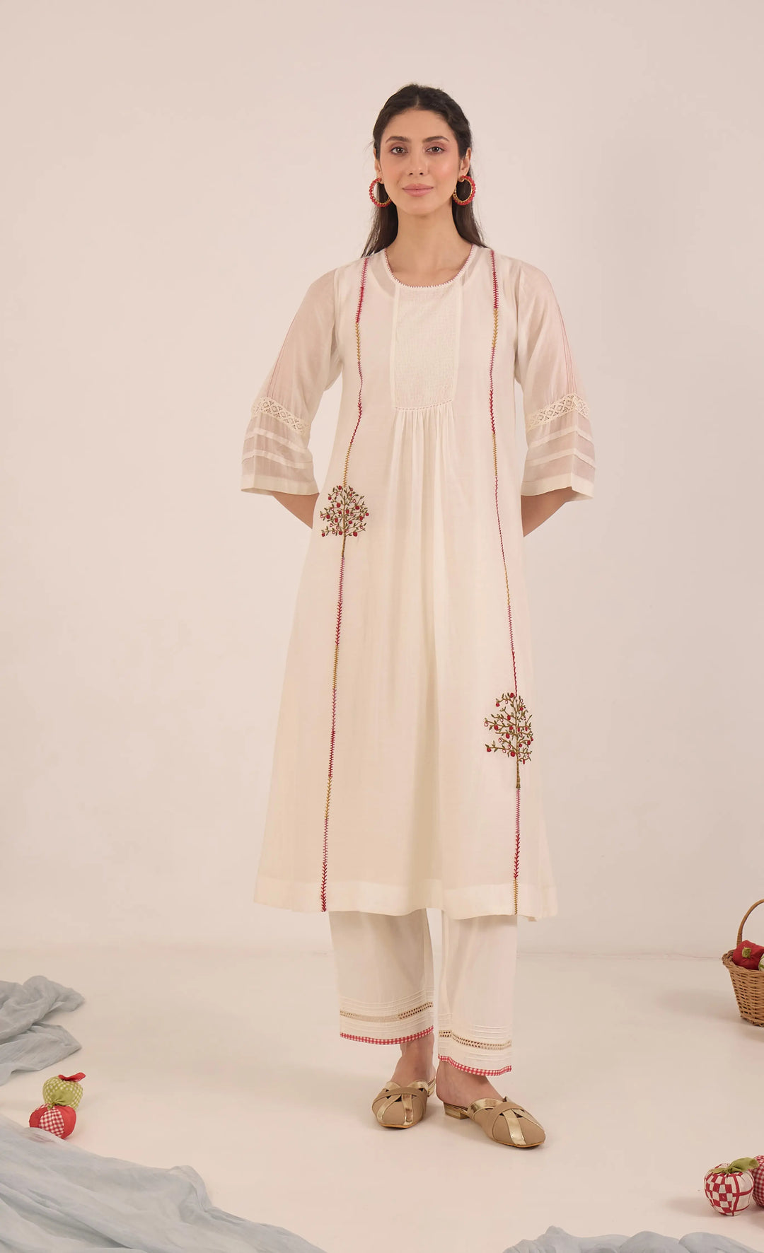 Khubani: Cotton Silk Embroidered Kurta Set - Ivory