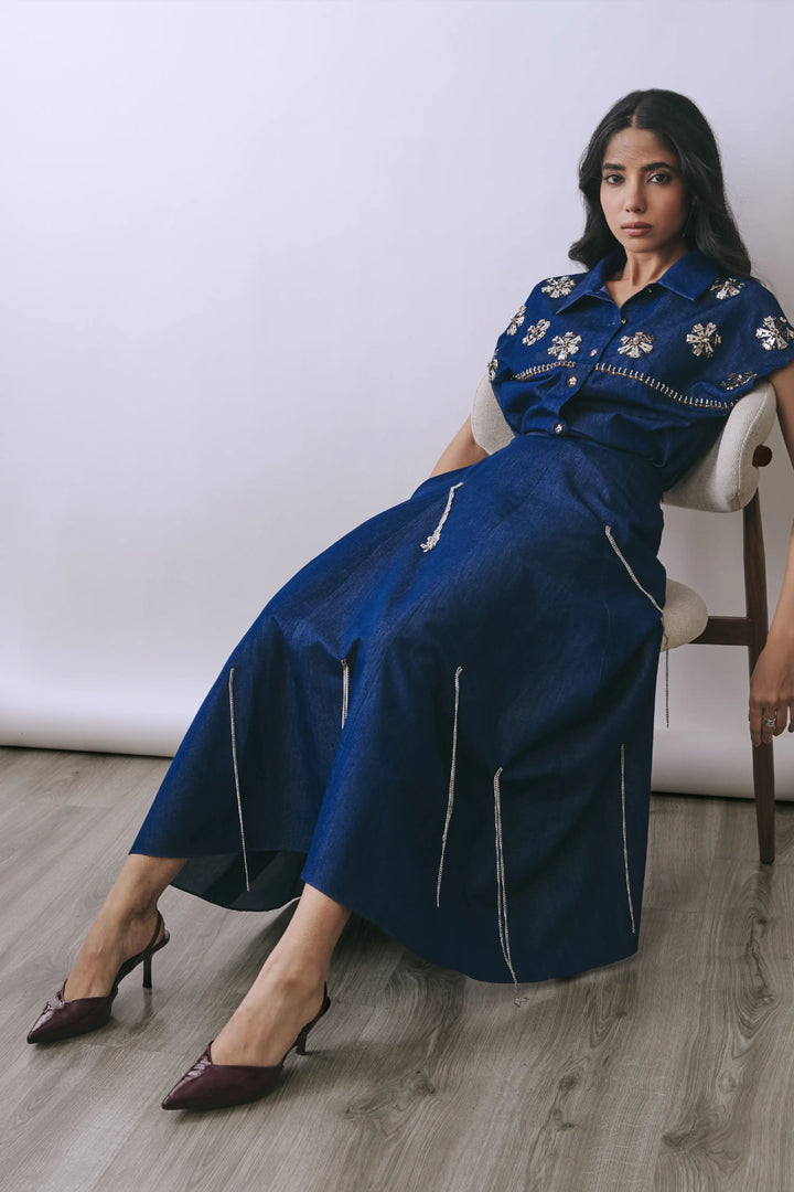 Chain Denim Circular Skirt Set