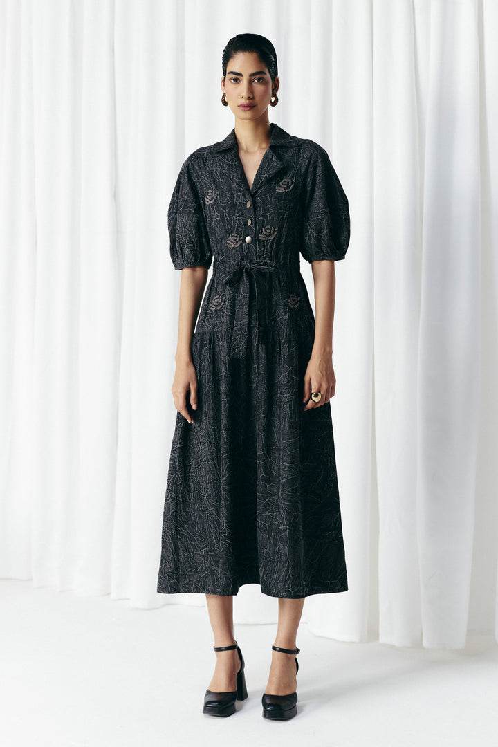 WASHED DENIM EMBELLISHED DRESS
