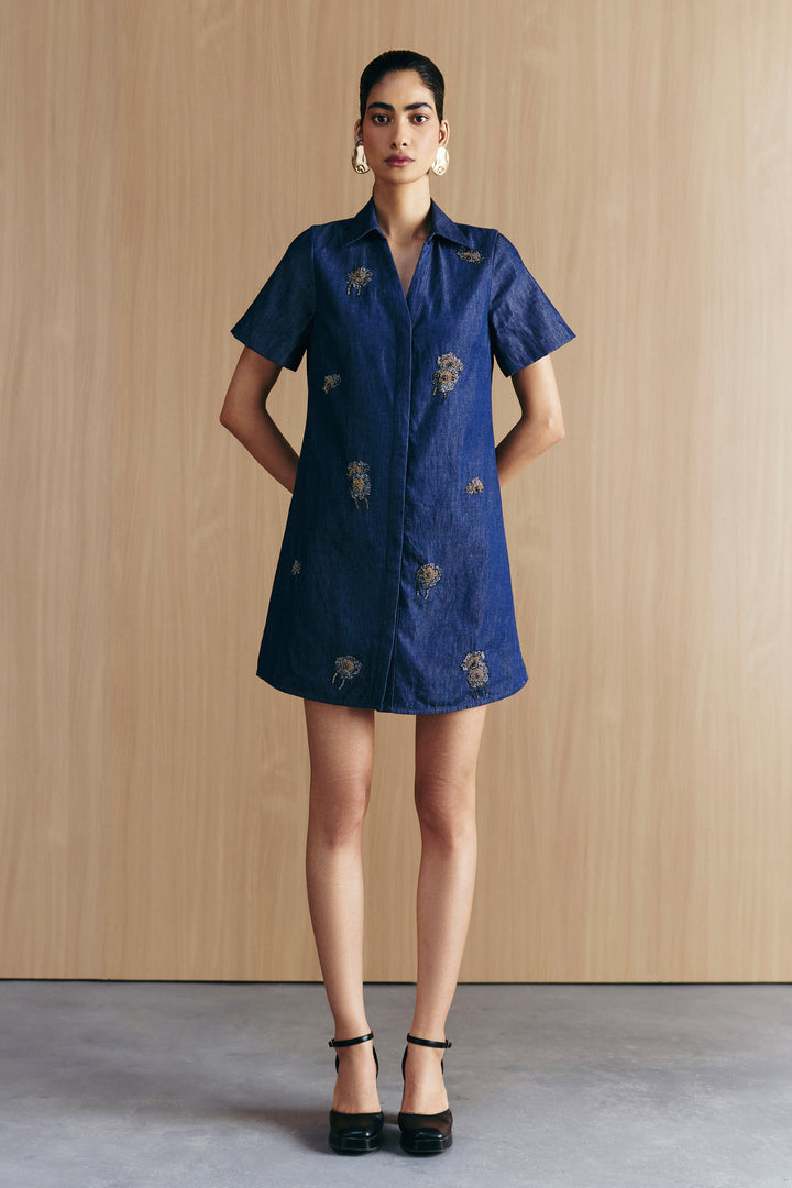 DENIM EMBELLISHED DRESS