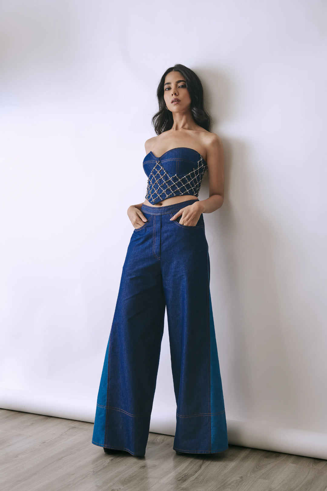 Pearl Embellished Denim Co-Ord Set