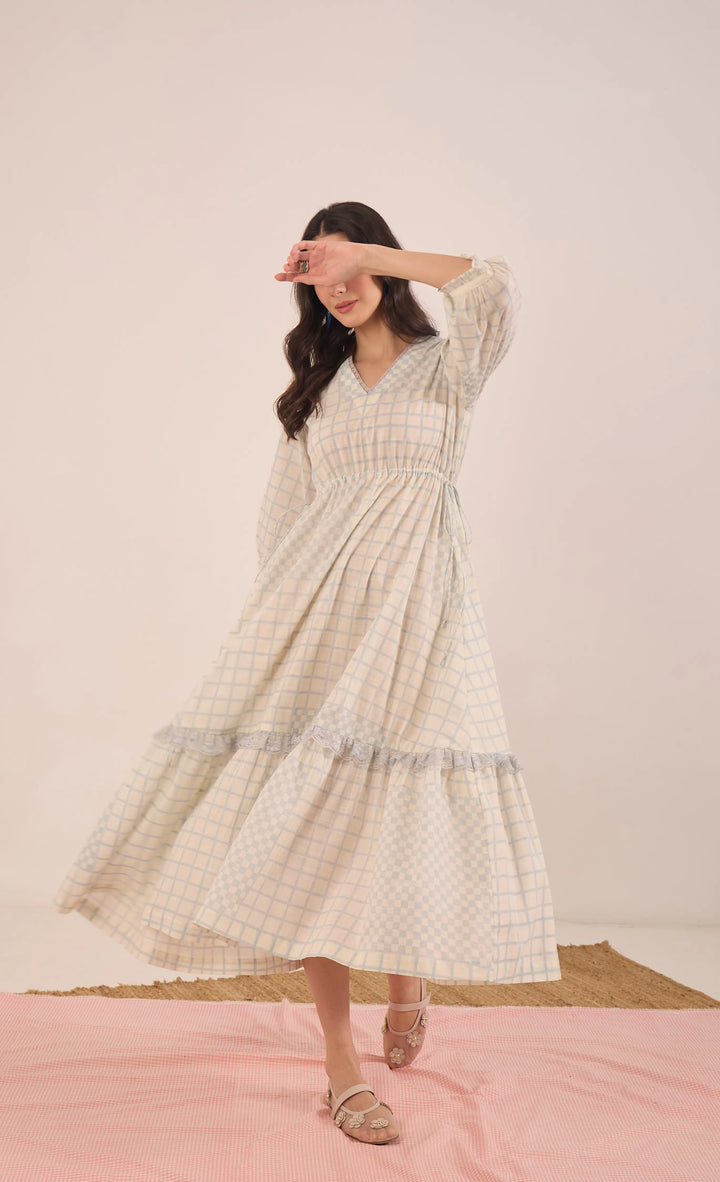 Sheen: Cotton Check Midi Dress V-Neck