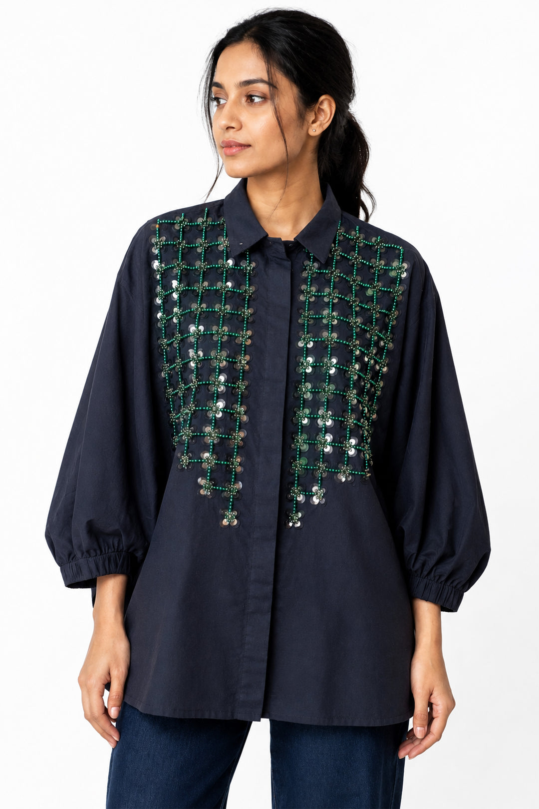 Crystal Grid Batwing Shirt
