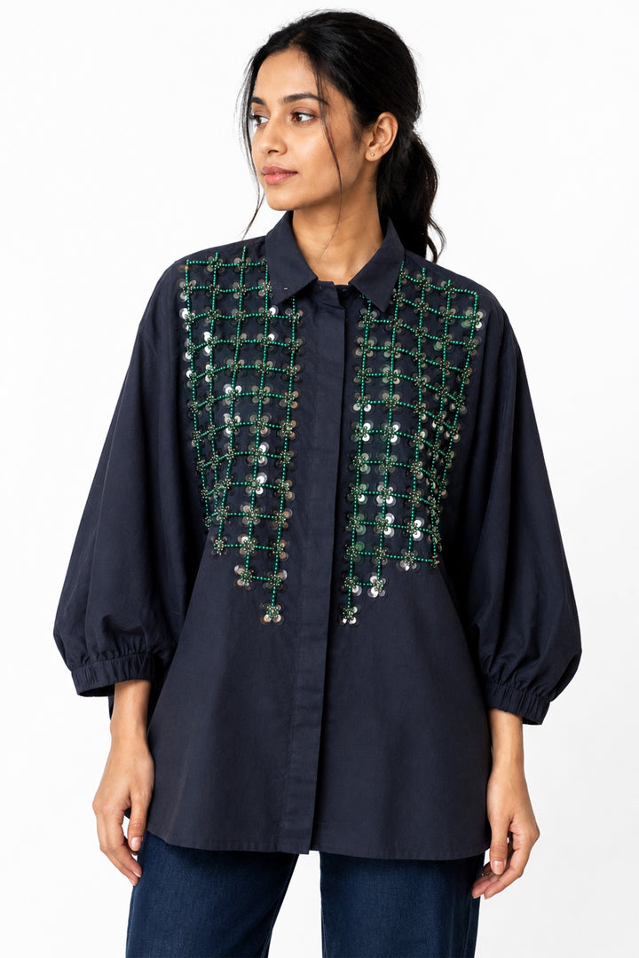 Crystal Grid Batwing Shirt
