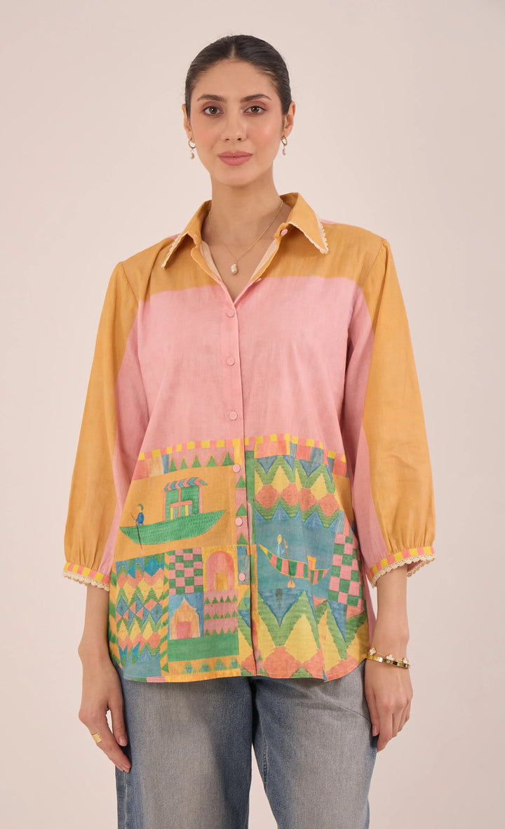 Kahwa: Cotton Color Block Shirt