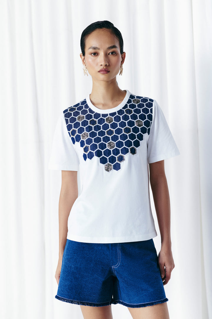 WHITE EMBELLISHED T-SHIRT
