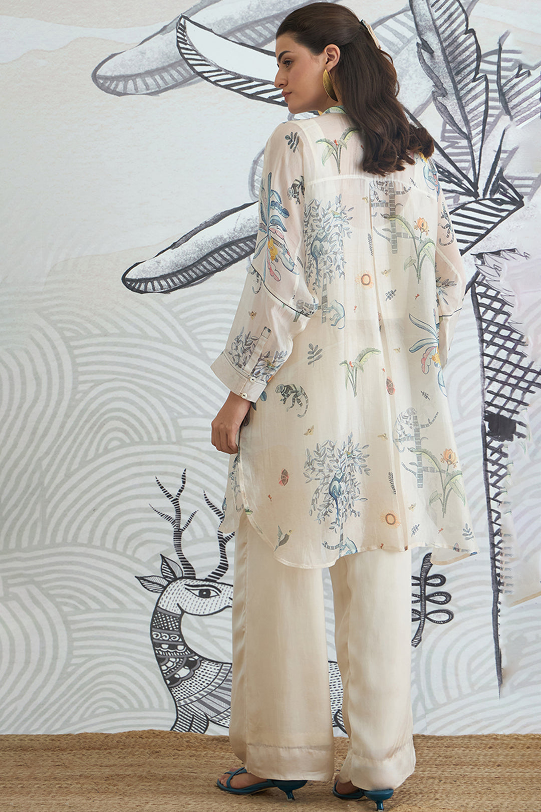 Jungle Kimono Tunic With Blue Piping Pants