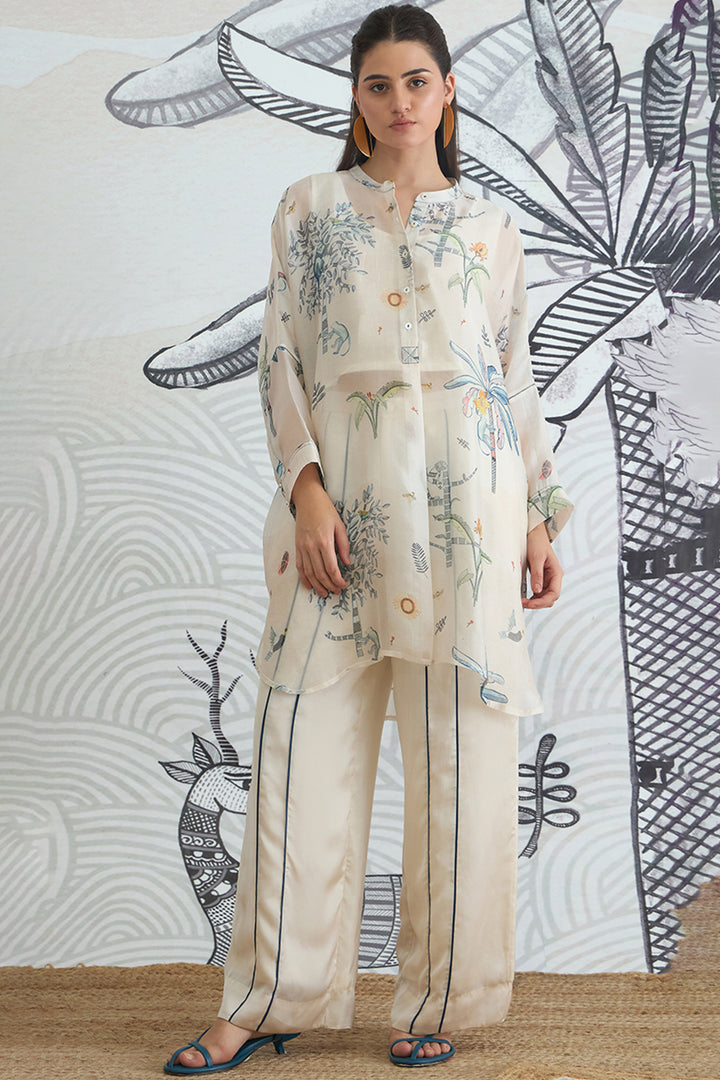 Jungle Kimono Tunic With Blue Piping Pants