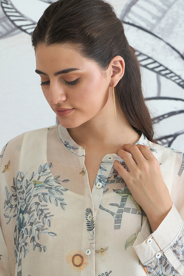 Jungle Kimono Tunic With Blue Piping Pants