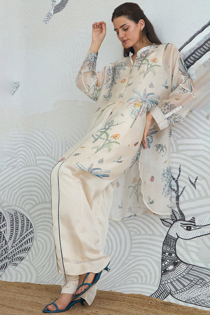 Jungle Kimono Tunic With Blue Piping Pants