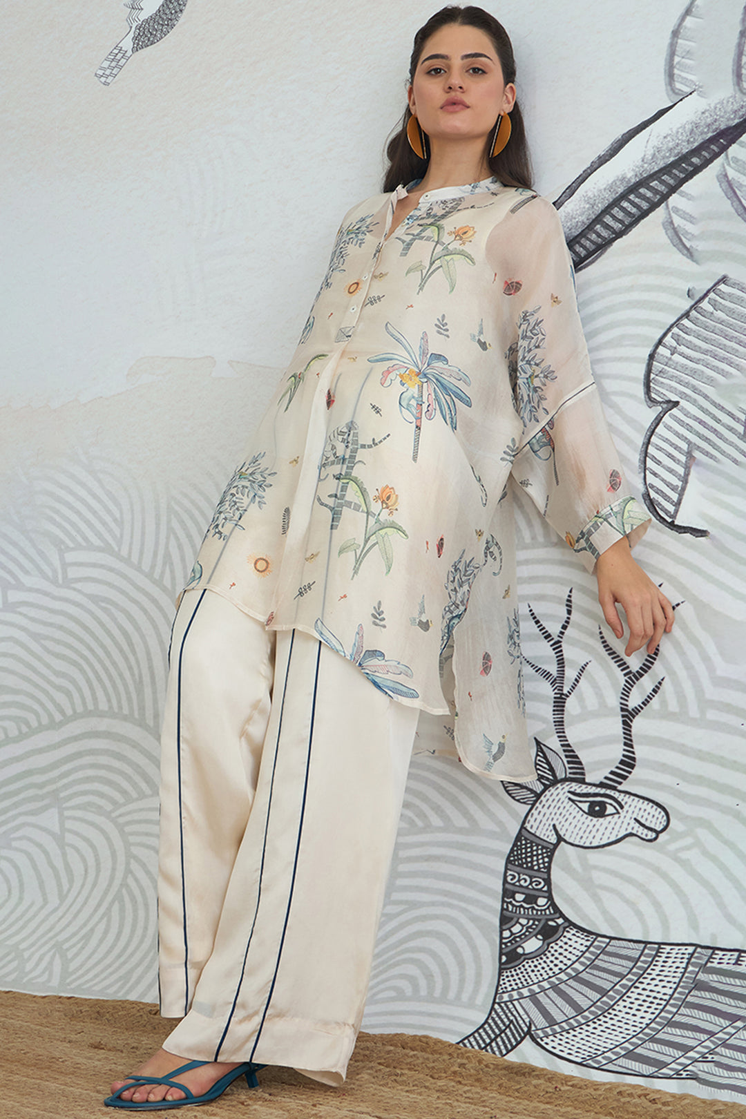 Jungle Kimono Tunic With Blue Piping Pants