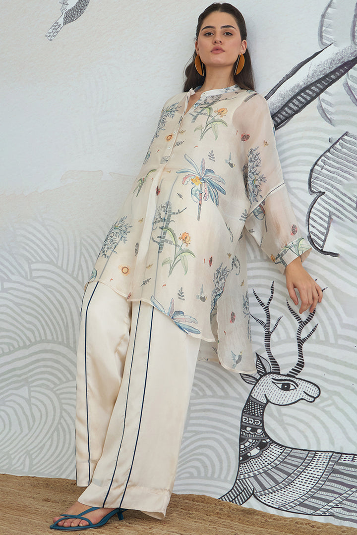 Jungle Kimono Tunic With Blue Piping Pants
