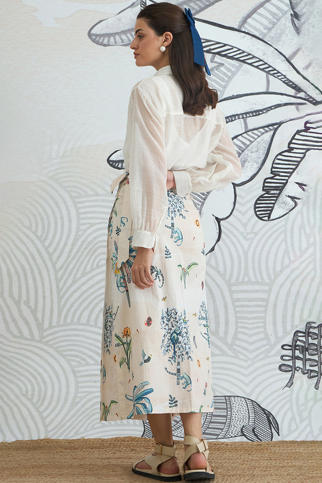 White Shirt With Jungle Wrap Skirt