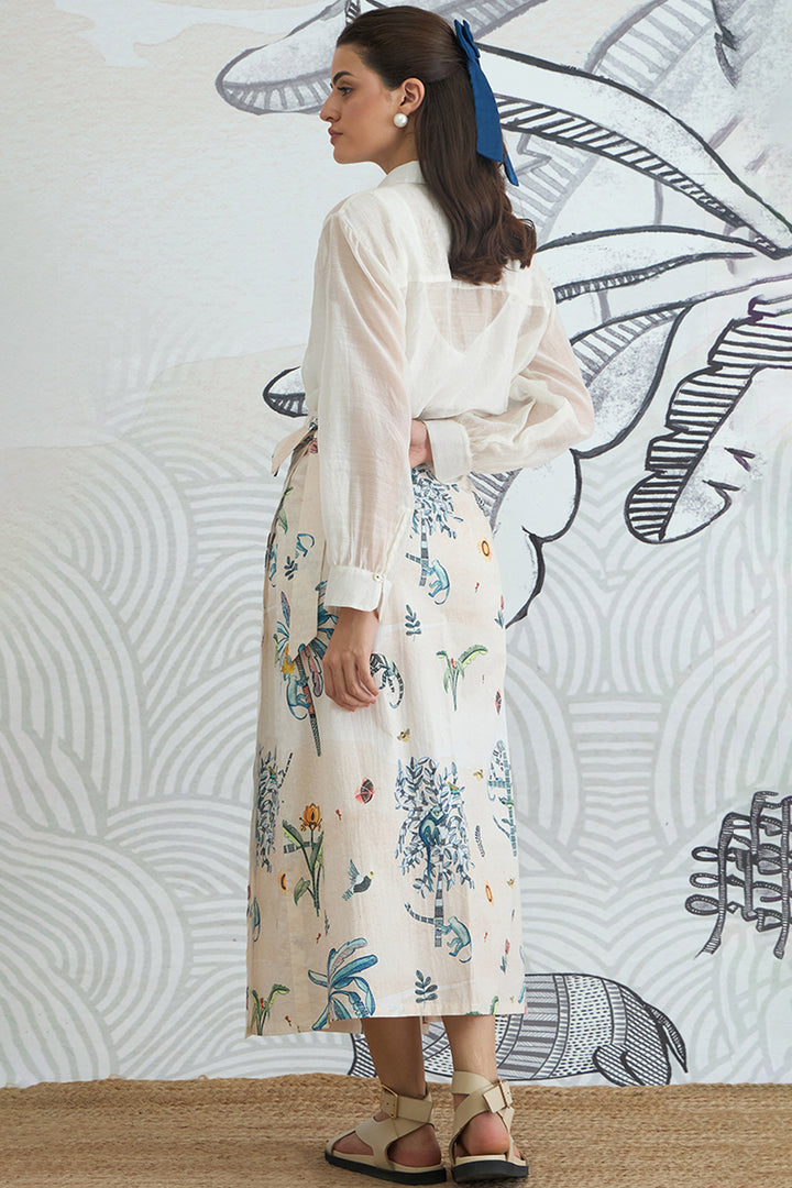 White Shirt With Jungle Wrap Skirt