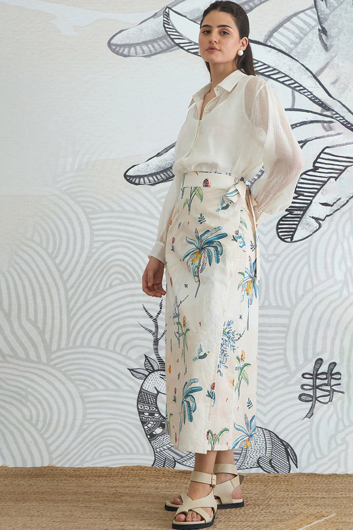 White Shirt With Jungle Wrap Skirt