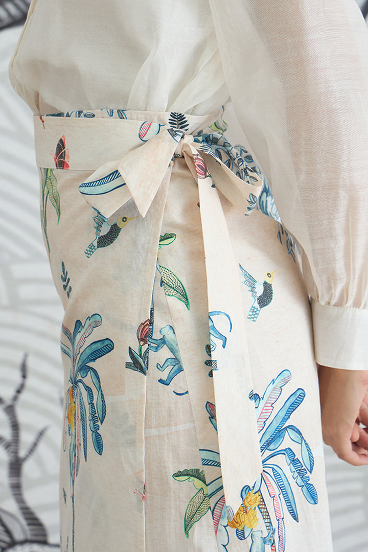 White Shirt With Jungle Wrap Skirt