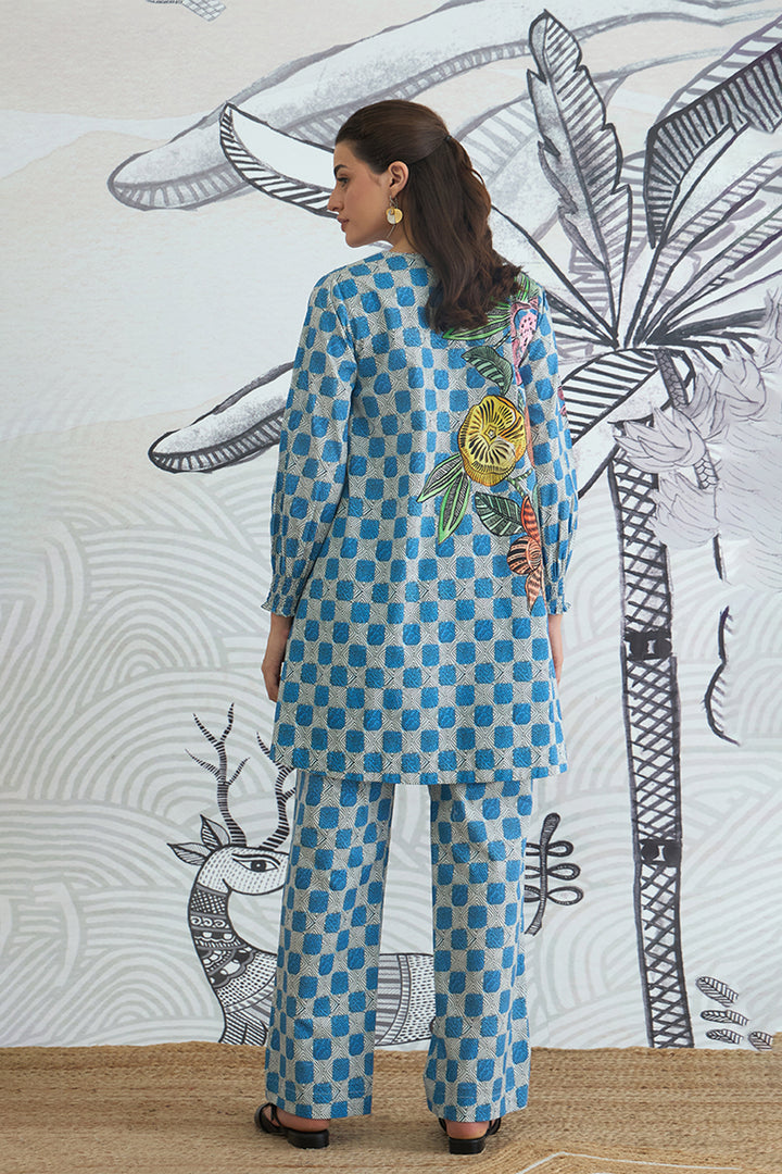 Blue Check Flower Co-ord Set